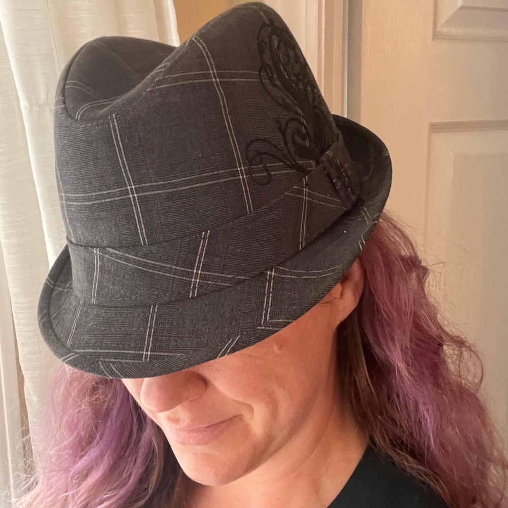 EUC Grey with small purple accents fedora medium